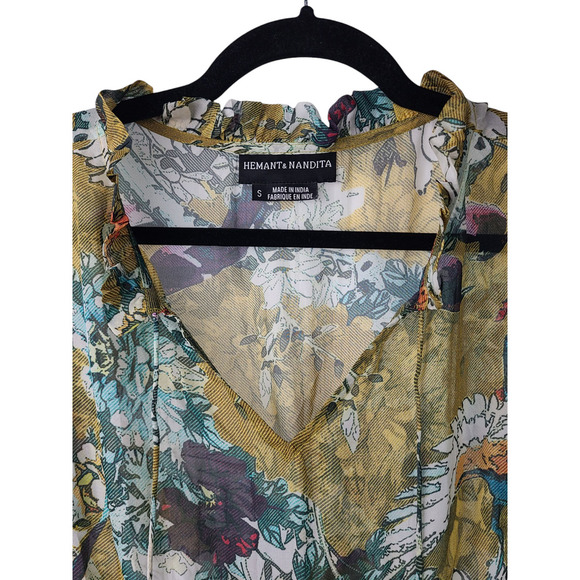 Hemant & Nandita Blouse Keystone Silk Peplum Ruffle Size Small - Picture 4 of 8